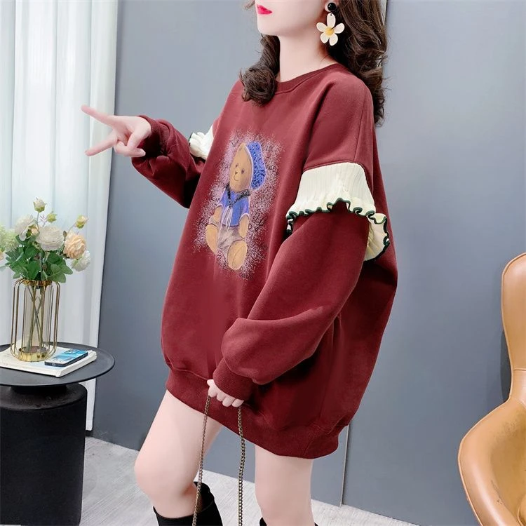 特大码300斤刺绣亮片卫衣女秋冬款加绒加厚休闲宽松ins潮显瘦上衣