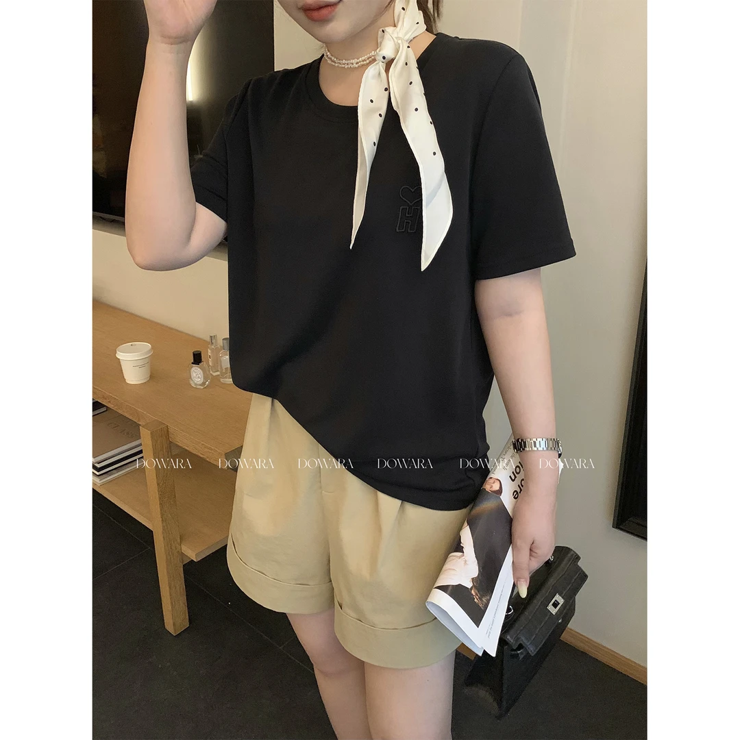 现货大婉酱微胖定制【奶皮爱心T】简约百搭T恤女正肩短袖上衣8424D