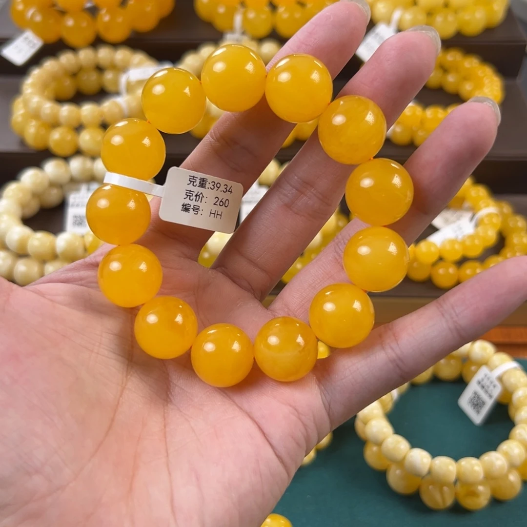 琥珀未镶嵌手链39.34g焦皮鸡油红满蜡橘底花同料HH