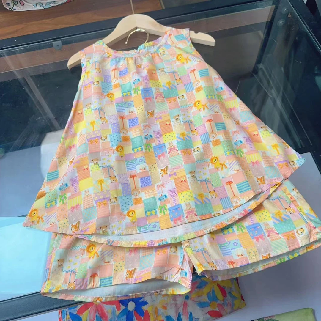 动物园短裤棉绸潮童过膝五分短裤裤套装女童家居服外穿套装
