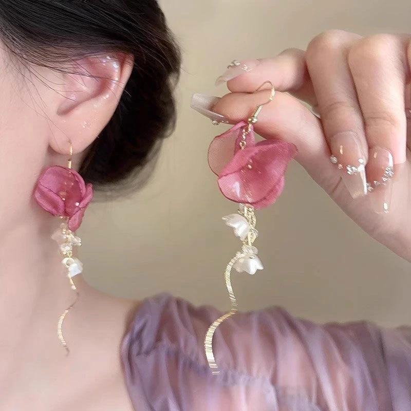 花语风铃~适合夏天的粉色铃兰花耳环甜美流苏耳钩独特小众耳饰女