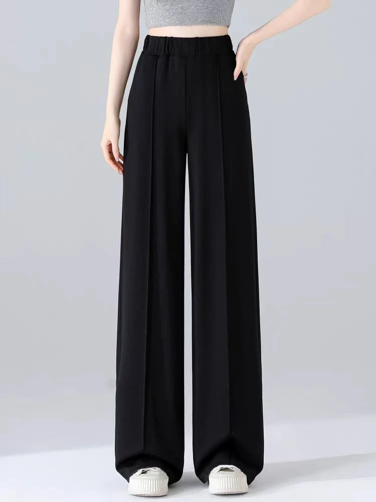 显瘦高腰休闲百搭夏季薄款宽松垂感时尚黑色春夏