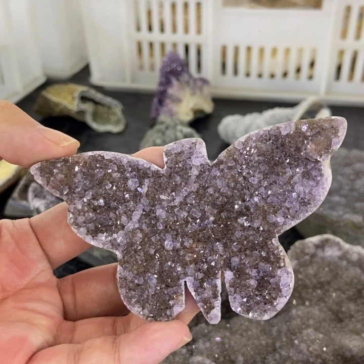 未镶嵌珠宝半成品水晶紫晶蝴蝶