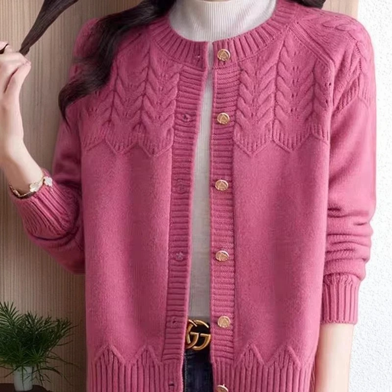 100%纯羊毛小香风羊毛衫针织开衫女秋冬2025新款宽松圆领毛衣外套