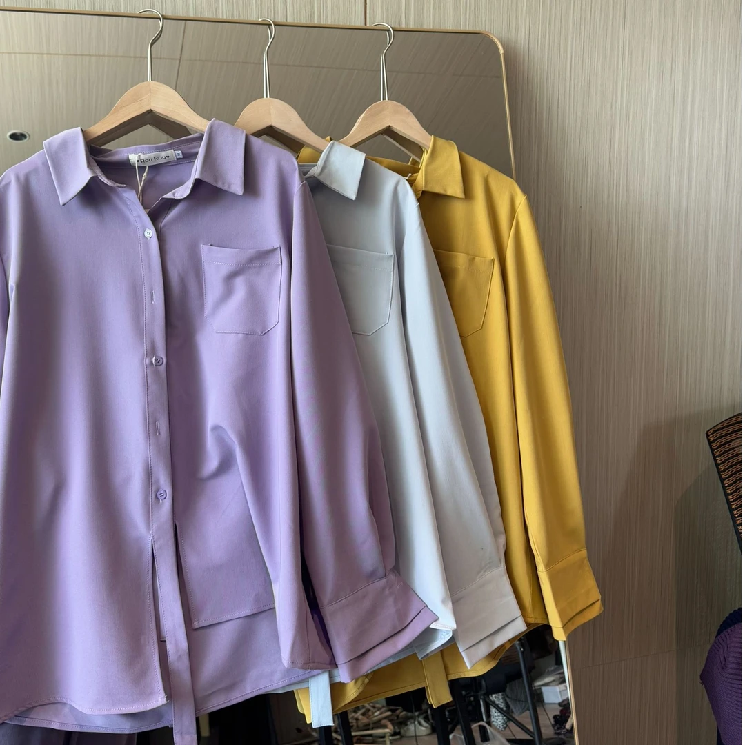 CT168#【微风轻起】不对称飘带正肩直筒衬衫