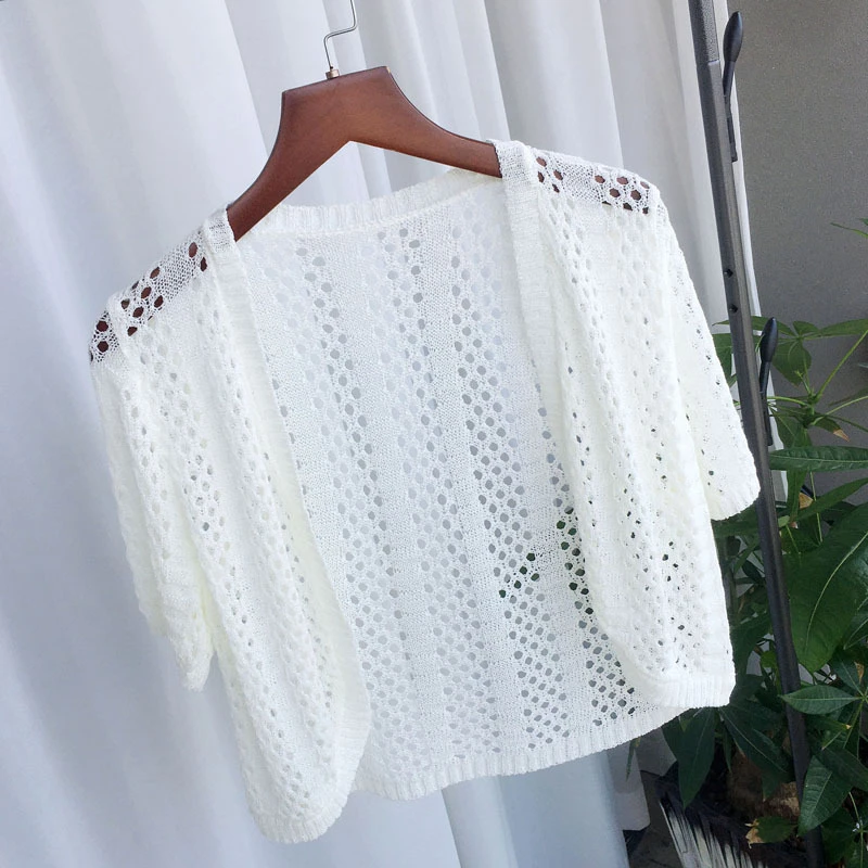 配吊带裙子披肩外搭女短款镂空针织短袖开衫薄款夏季罩衫冰丝