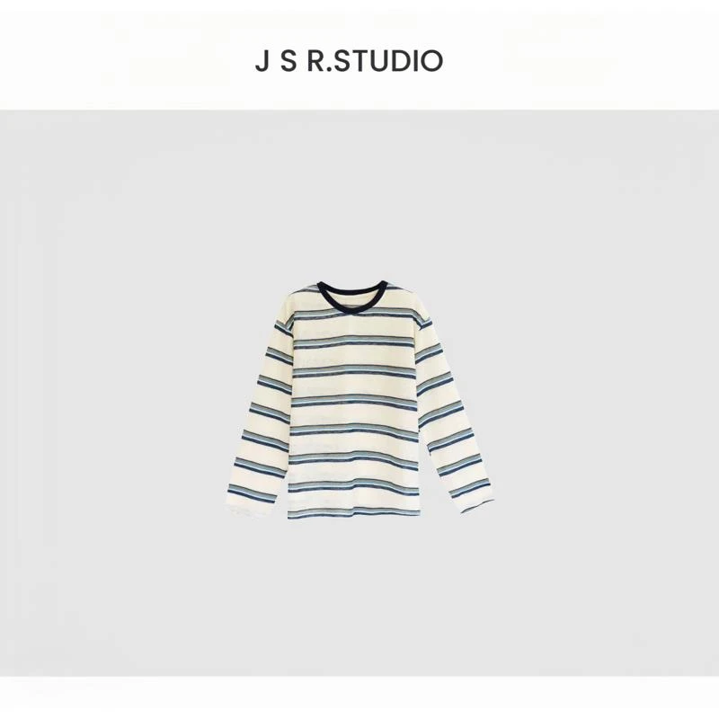 JSR studio 【海盐】夏季新款圆领条纹防嗮休闲长袖上衣
