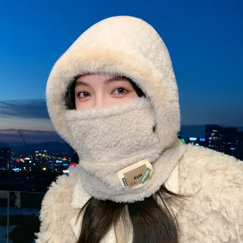 鸭舌帽百搭保暖帽子毛绒防寒韩版冬天秋冬季加厚骑行防风帽女款奶