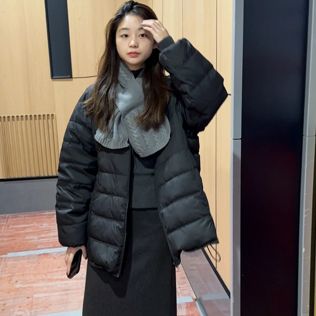 1024韩版慵懒气质围脖国标白鸭绒羽绒服