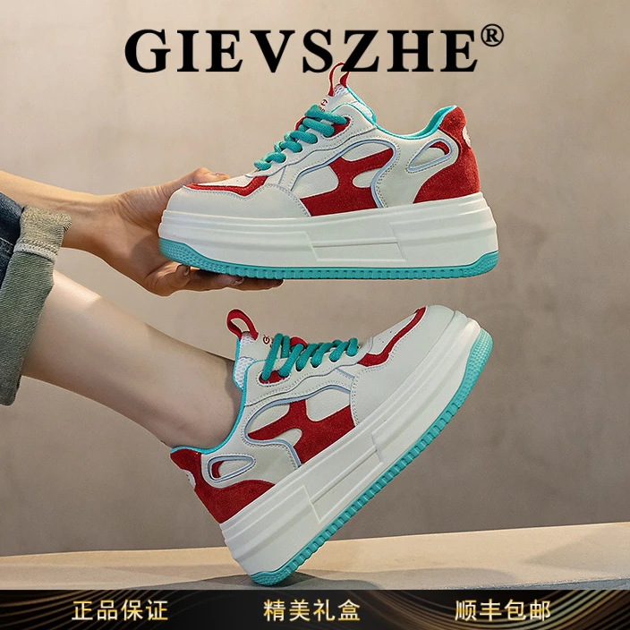 GIEVSZHE纪诗哲小白鞋女款2025新款韩版休闲运动鞋厚底增高松糕鞋