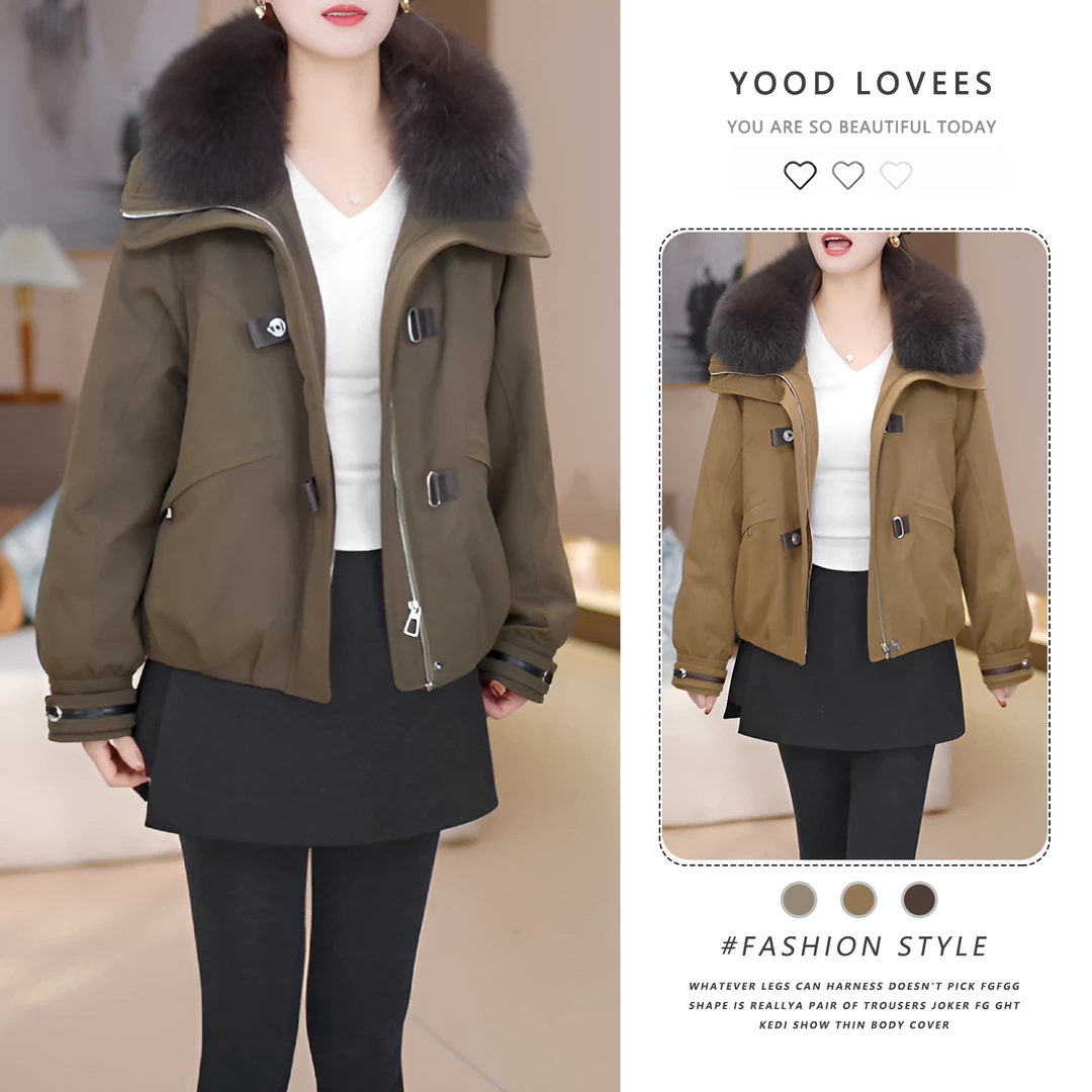 2025冬季新款时尚休闲大毛领外套女小个子加厚休闲保暖独特短外套