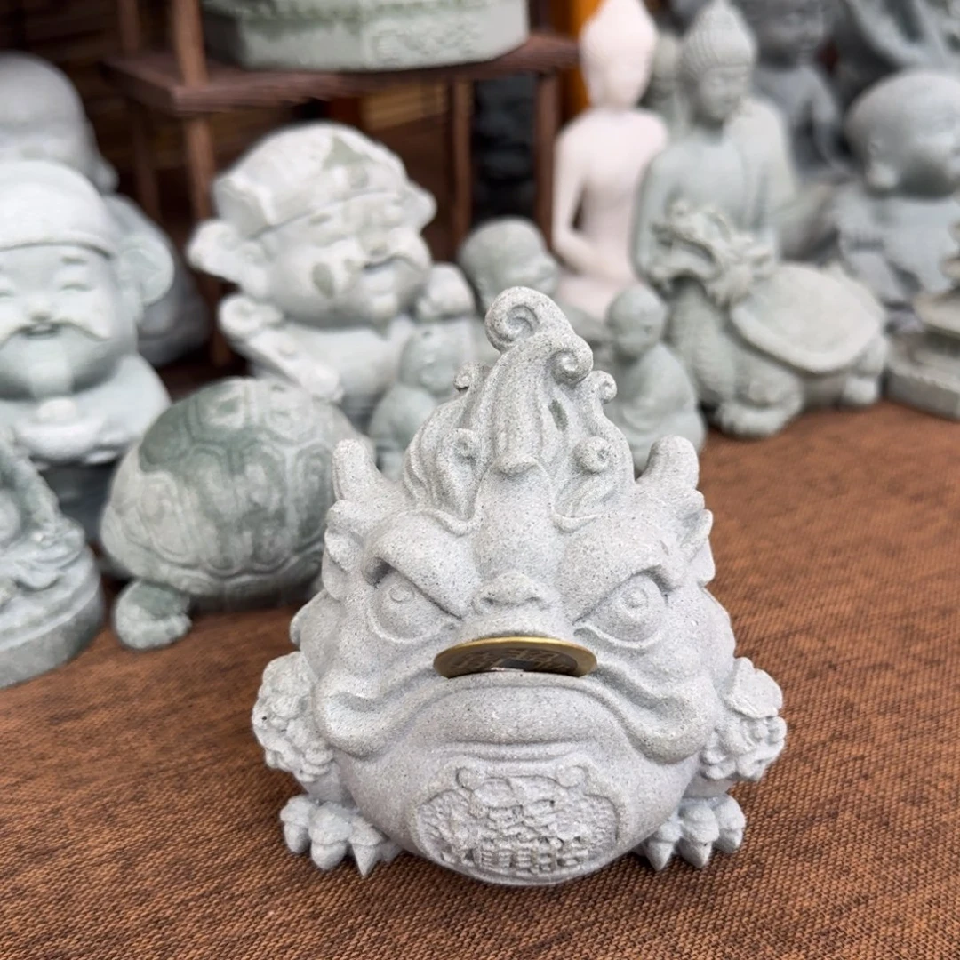 石材青砂石口含铜钱金蟾