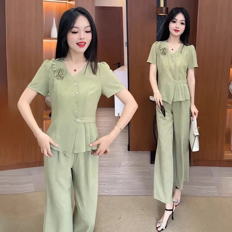 时尚套装女2025夏季新款洋气减龄小香风上衣显瘦阔腿裤气质两件套