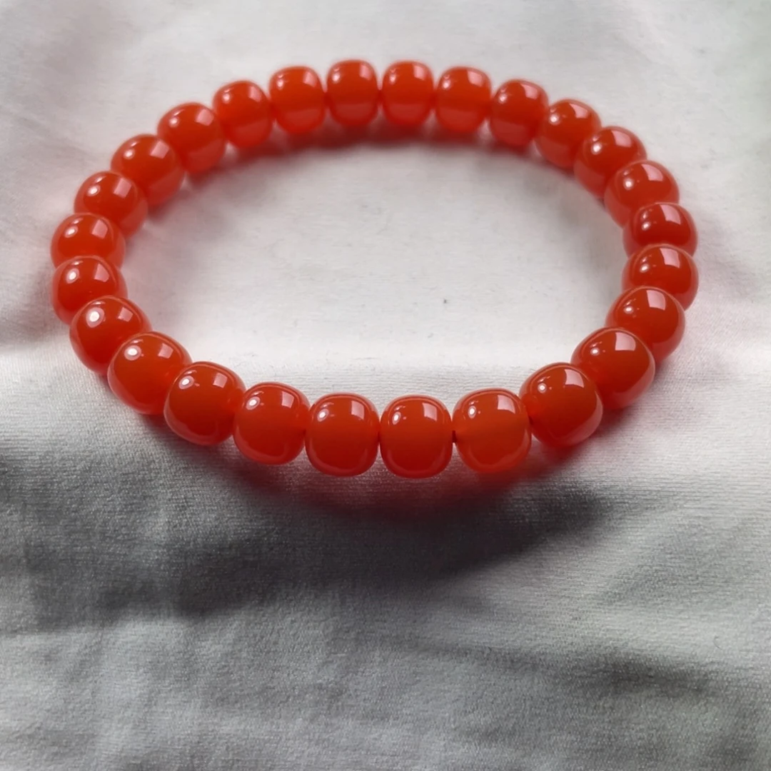 南红玛瑙未镶嵌原矿保山南红正柿子红老型手串8+