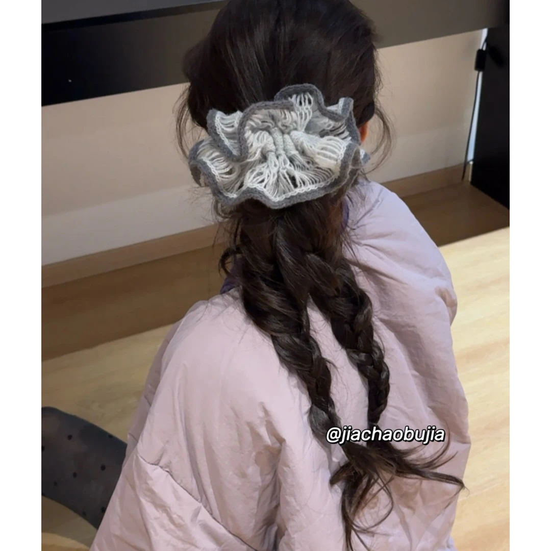 拼色针织镂空毛线女日韩复古发圈发绳头饰日系超仙少女仙女