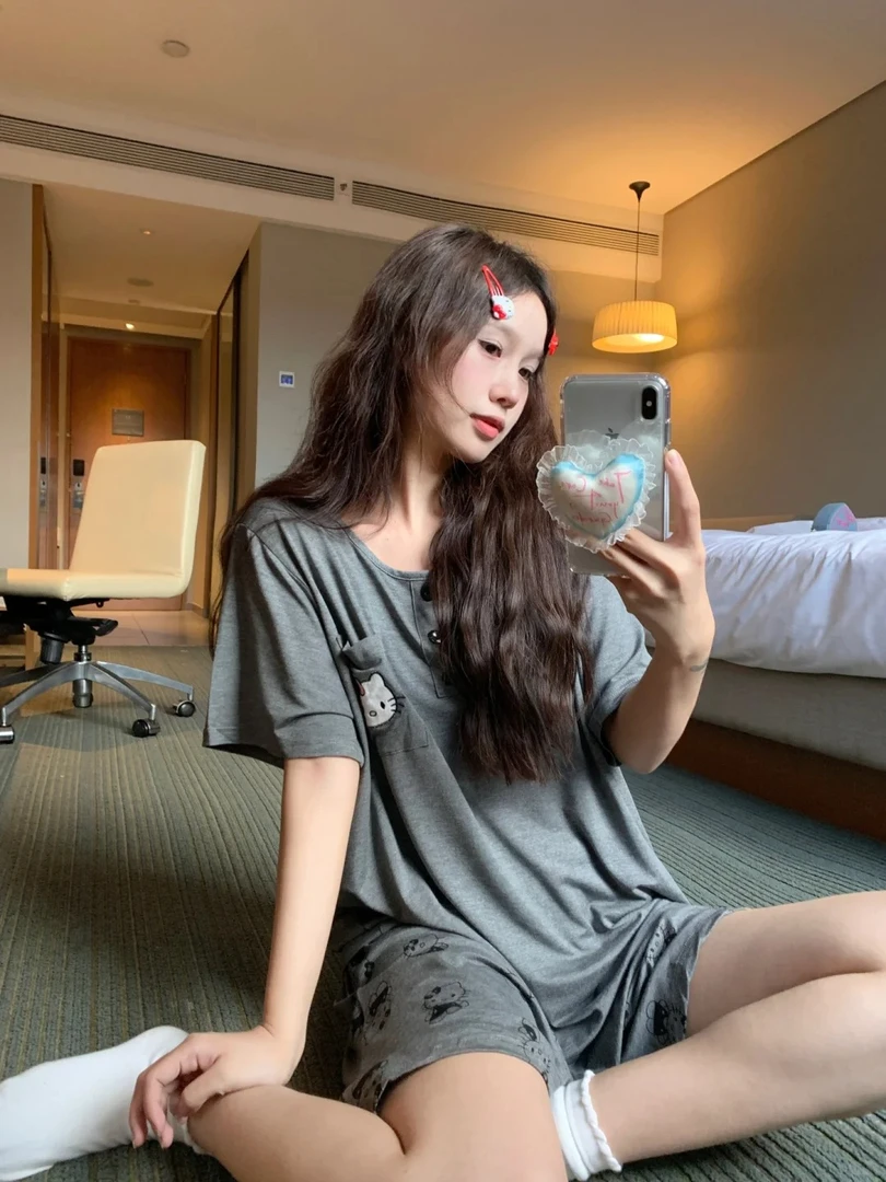 【DMXJ大梦想家】甜美可爱学生卡通印花睡衣女款夏季新款家居服套装