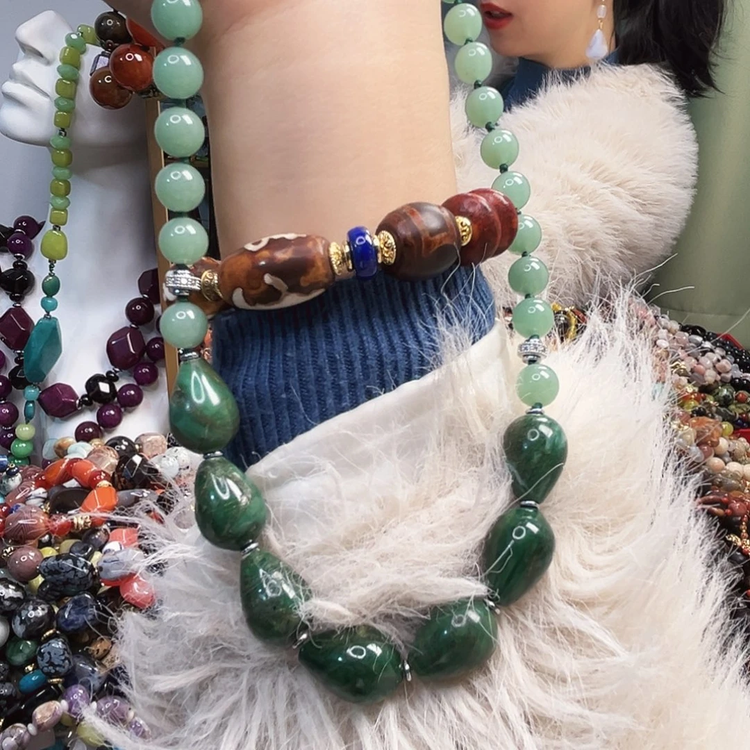 玛瑙/玉髓未镶嵌颈饰非洲玉加绿东陵长50