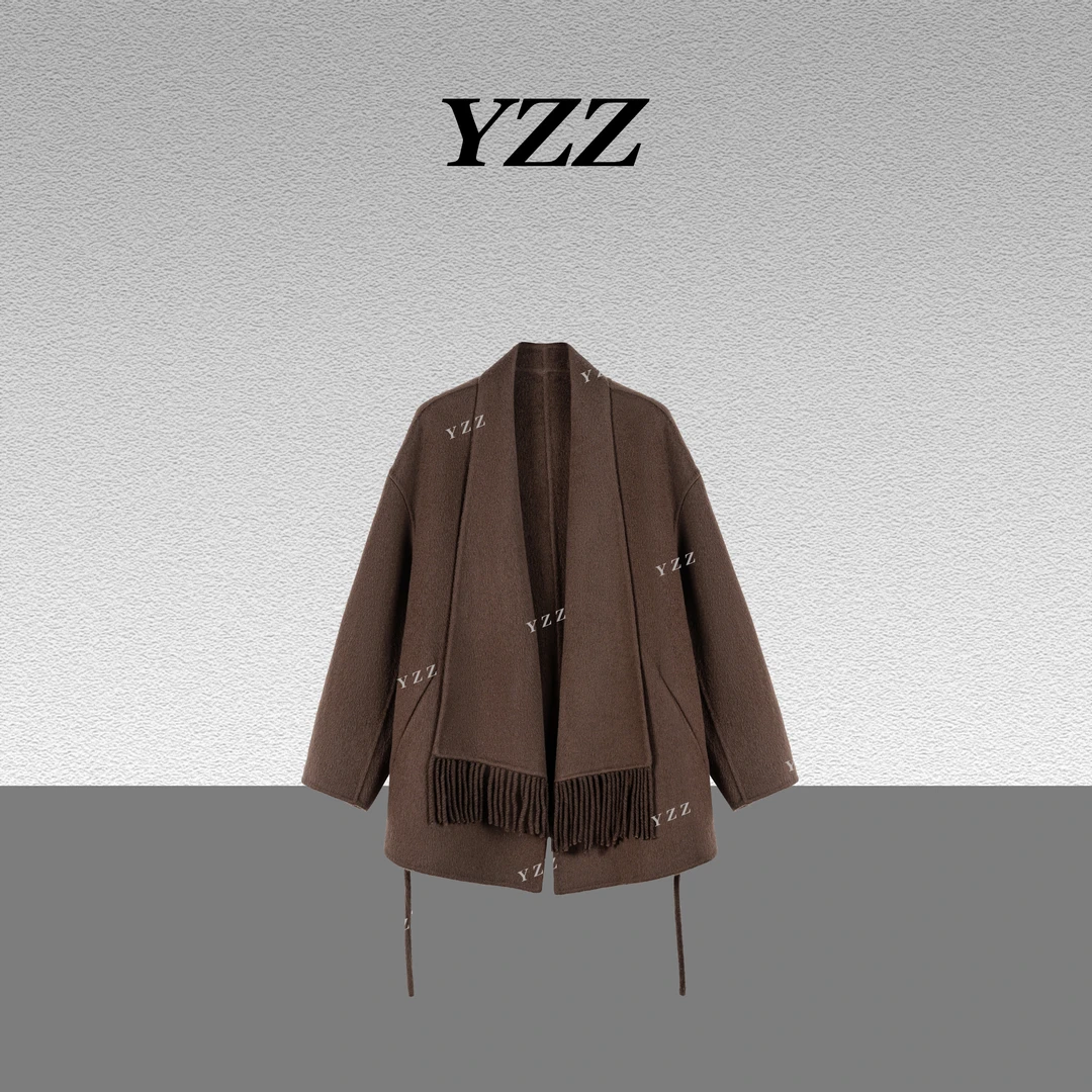 YZZ“悦己”绵羊毛骆驼绒流苏领气质宽松外套大衣 680290