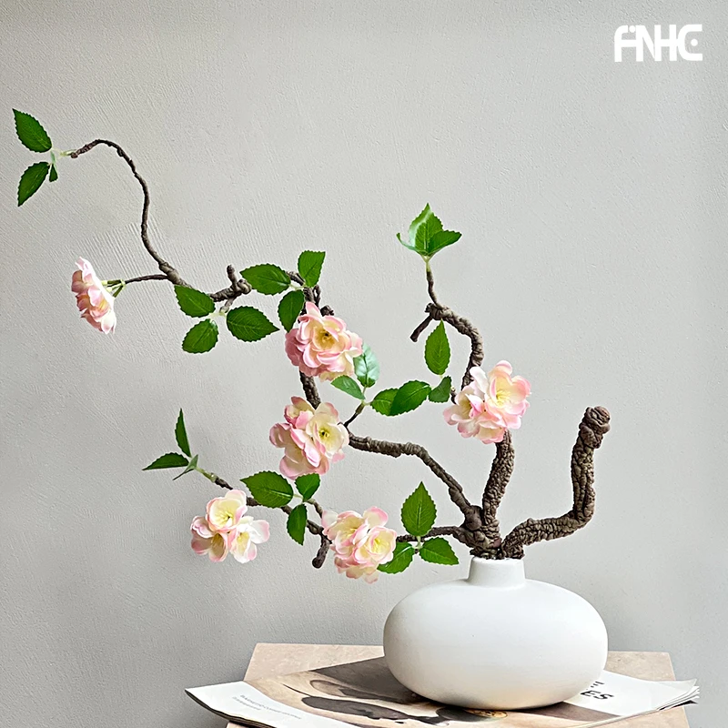 新中式腊梅花仿真花束树枝中式茶几假花桃花插花瓶摆件家居装饰