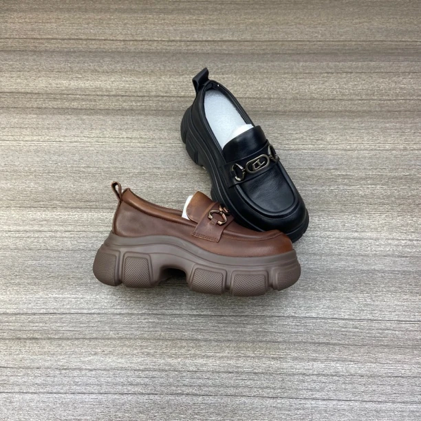 2024秋季新款真皮女鞋厚底增高乐福鞋女英伦风小皮鞋一脚蹬025302