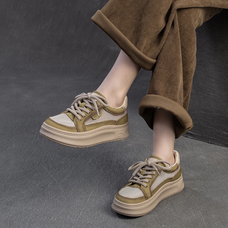 【25A28J】夏季新款百搭透气网面休闲板鞋厚底单鞋复古小众女鞋