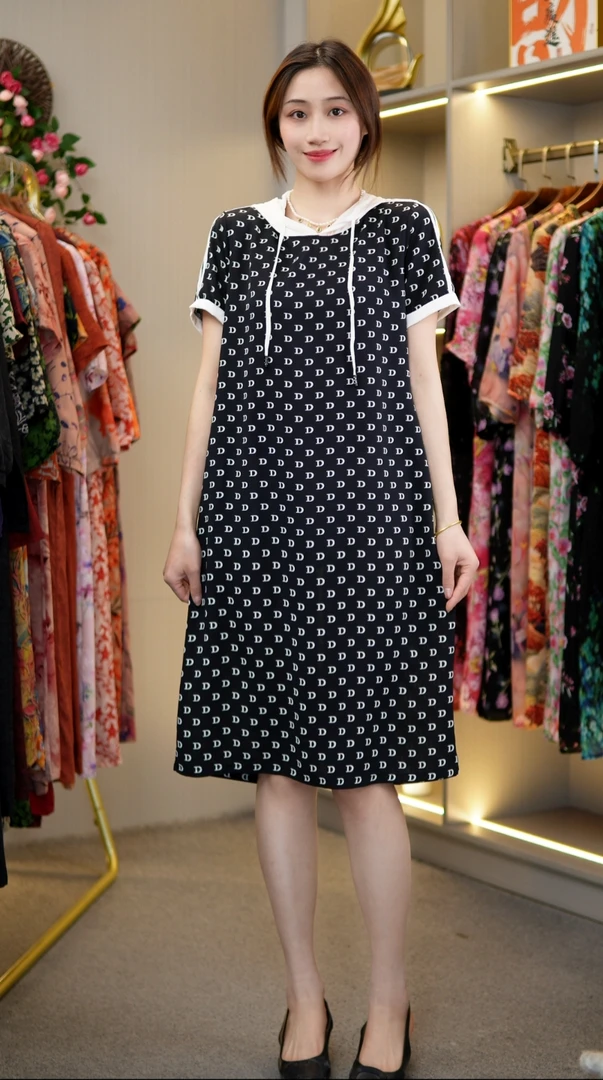 妈妈装时尚长裙印花洋气直筒裙A字群【字母D】Y