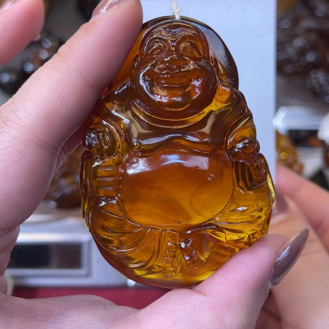 琥珀手链未镶嵌缅甸琥珀雕刻吊坠弥勒
