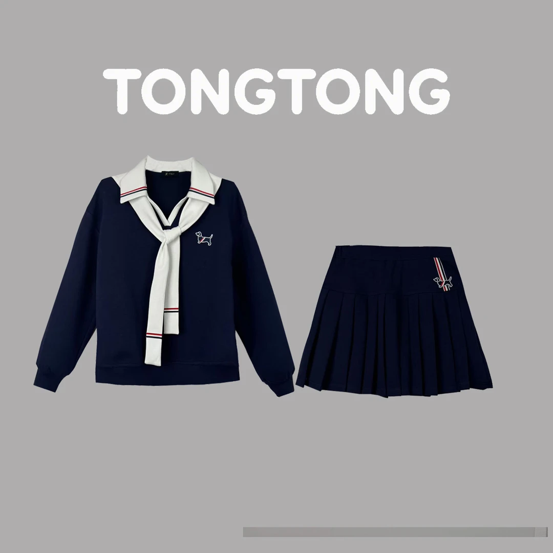 【梦露】长袖时尚休闲百搭学院风百褶海军秋季套装裙GGZ-202