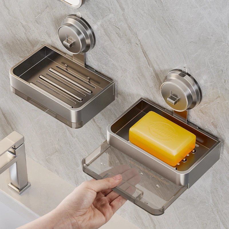 吸盘式肥皂盒壁挂式家用免打孔香皂盒卫生间墙上沥水置物架肥皂架