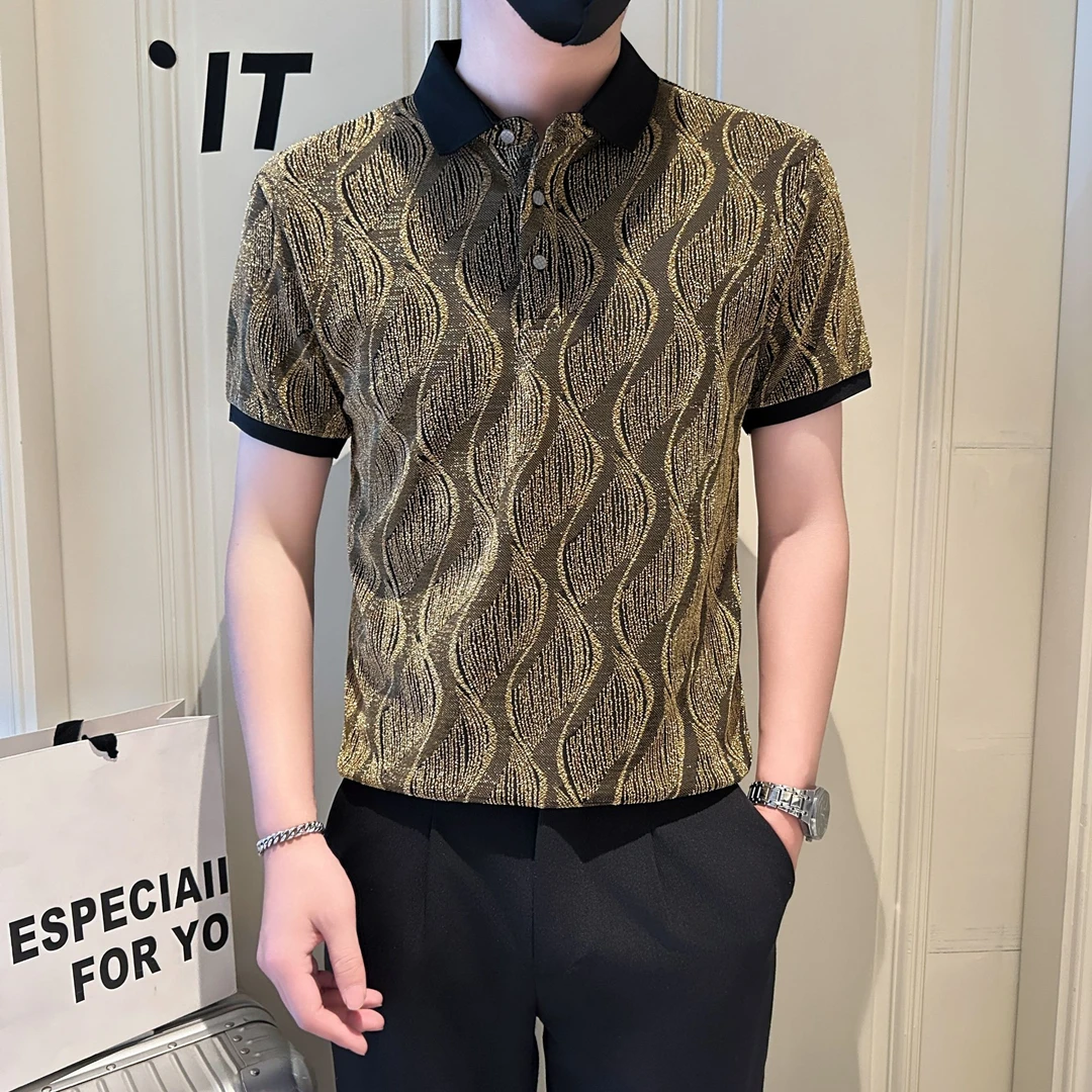 男士高级感金色T恤潮牌短袖POLO衫2025新款夏季高级感痞帅风半袖t