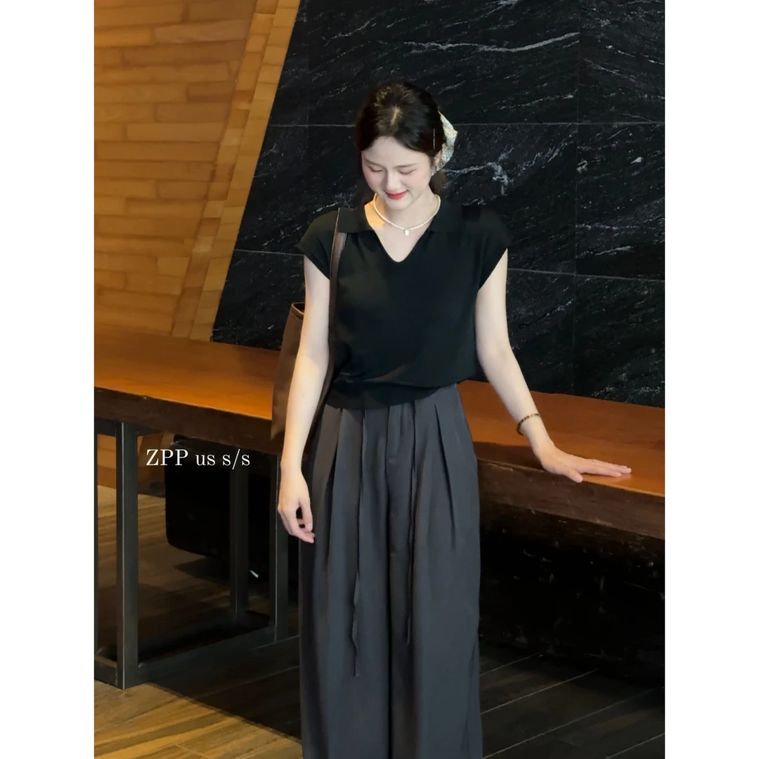 ZPP 简约风polo领线衫女2025夏天气质优雅无袖针织衫上衣