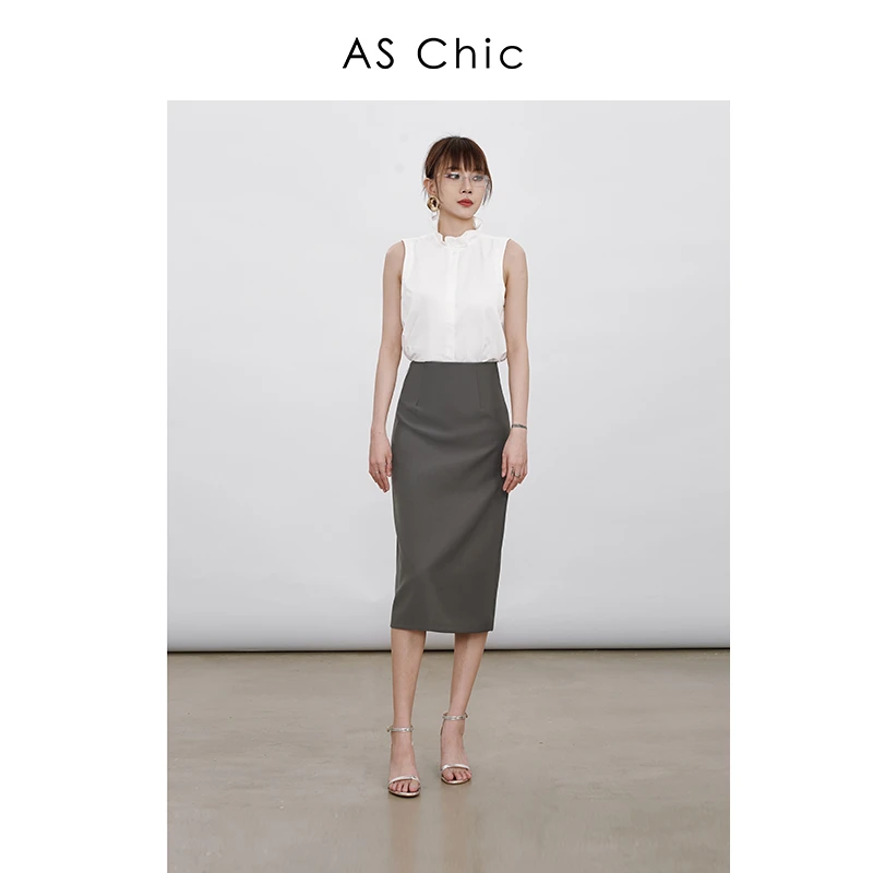 AS CHIC 高腰直筒半身裙女AS5500