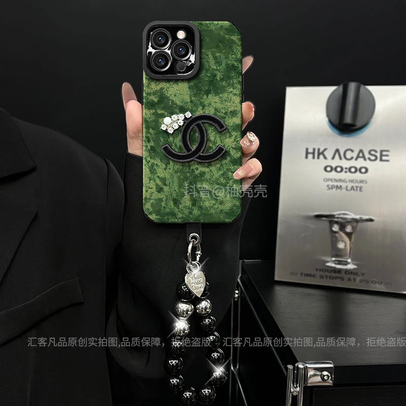 适用【苹果/oppo/华为/vivo/小米】瞳眼绿丝绸双C网红防摔手机壳女