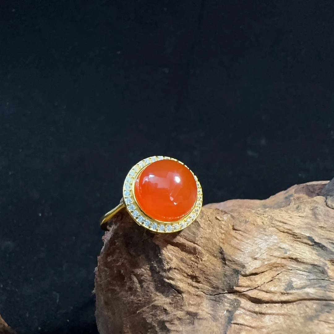 保山冰红南红玛瑙戒指S925银