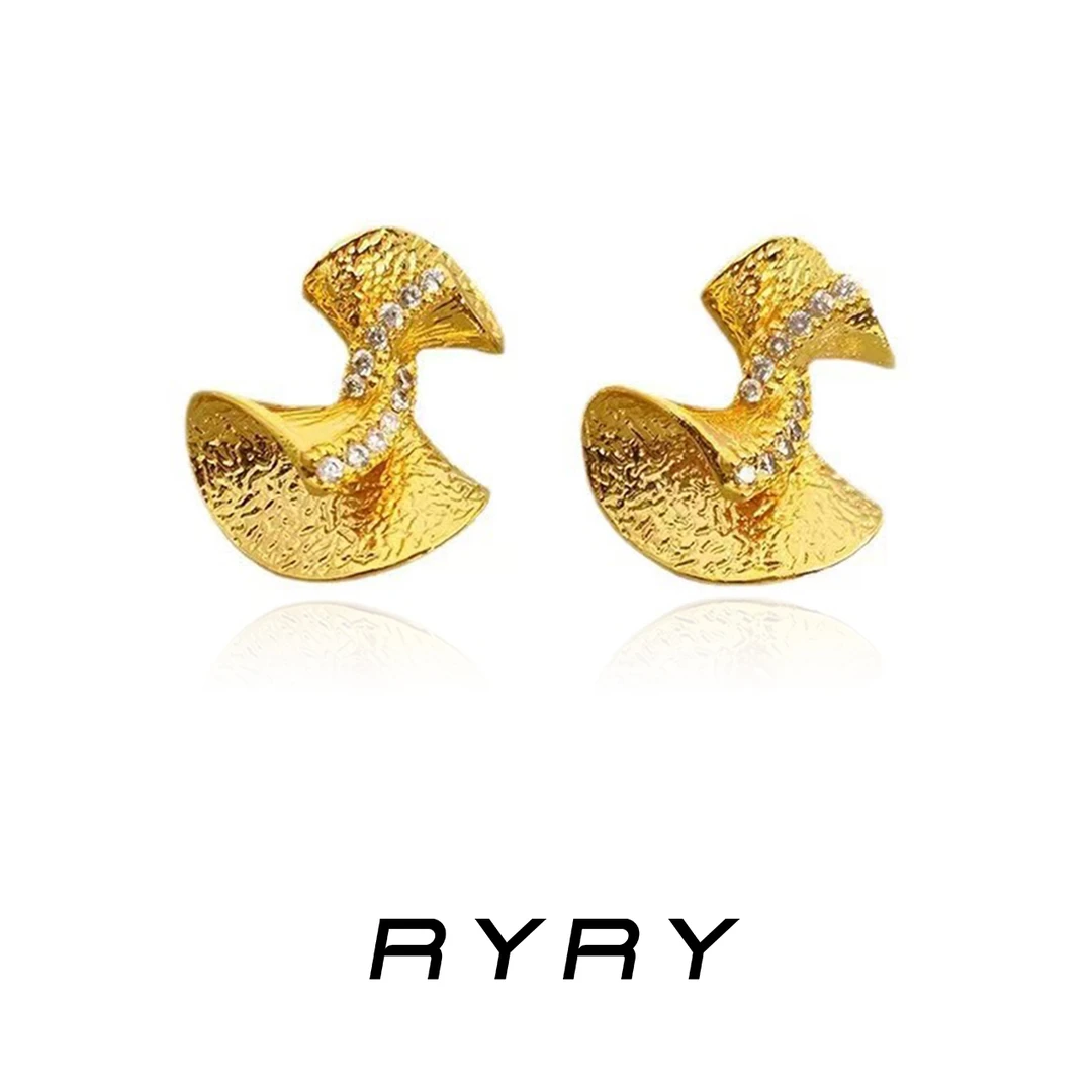 RYRY 铜合金耳饰 气质轻奢时尚百搭复古小众简约素款蝴蝶结扭结