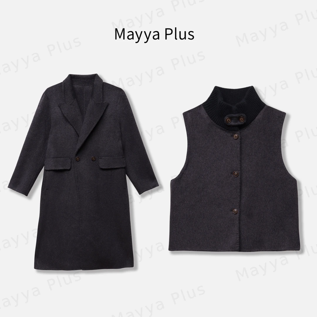 【韩剧女主】Mayya Plus绵羊毛+莱赛尔大衣马夹真两件套32537572AB