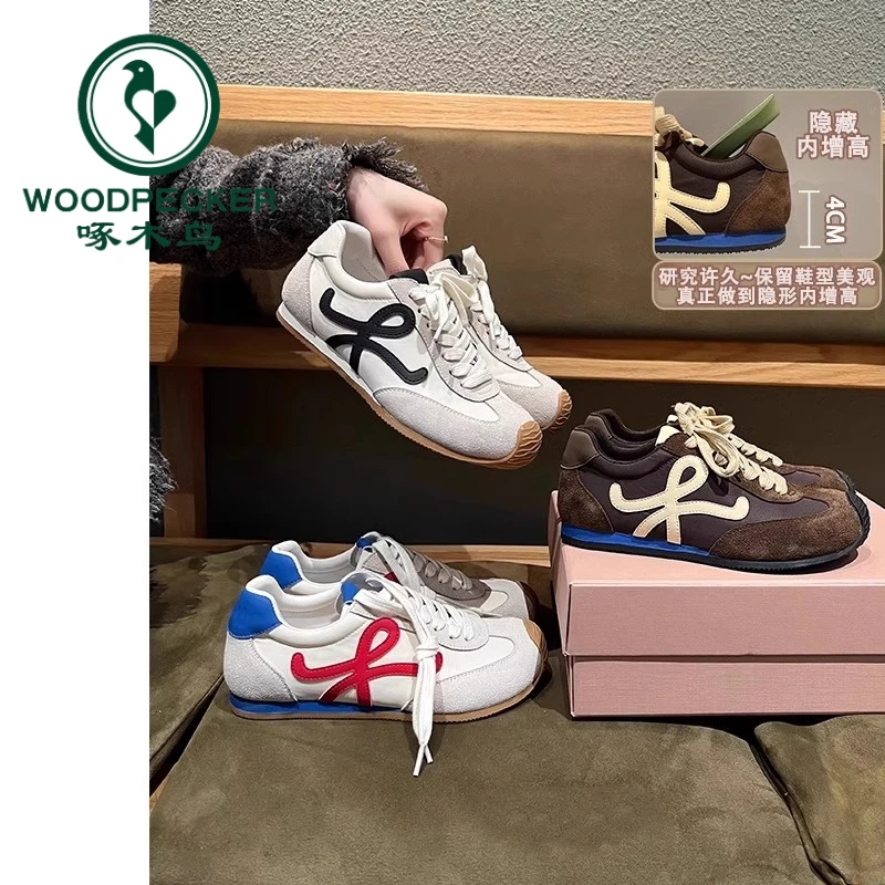 啄木鸟【隐藏内增高4CM王一博同款厚底百搭阿甘德训鞋女春季休闲鞋