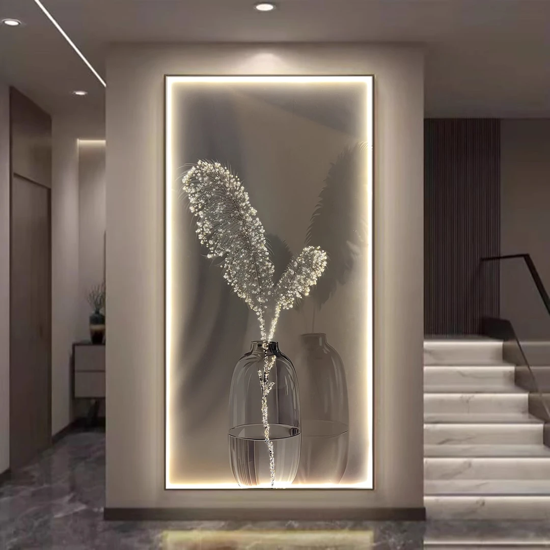 入户轻奢羽毛玄关画客厅沙发落地画奶油风挂画现代简约壁画
