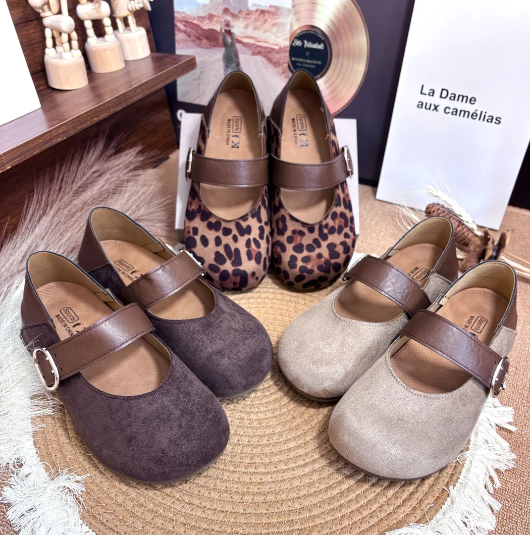 【乐芙兰】玛丽珍勃肯鞋拼色浅口豹纹平底单鞋韩版公主鞋皮鞋鞋子
