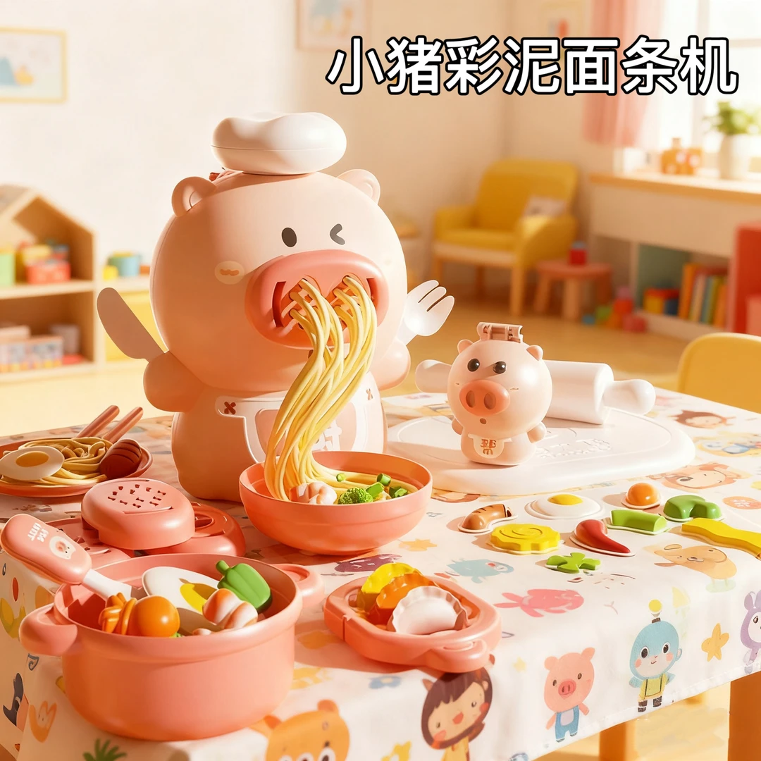 小猪彩泥面条机3-6岁橡皮泥儿童益智手工过家家礼物小孩必备玩具