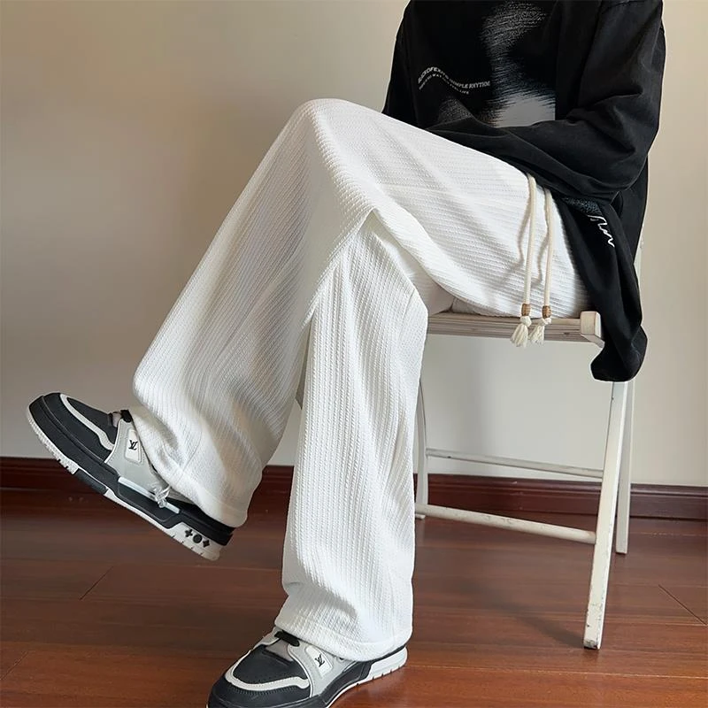 肌理感白色裤子男春秋季2025新款宽松百搭直筒阔腿裤潮牌休闲长裤