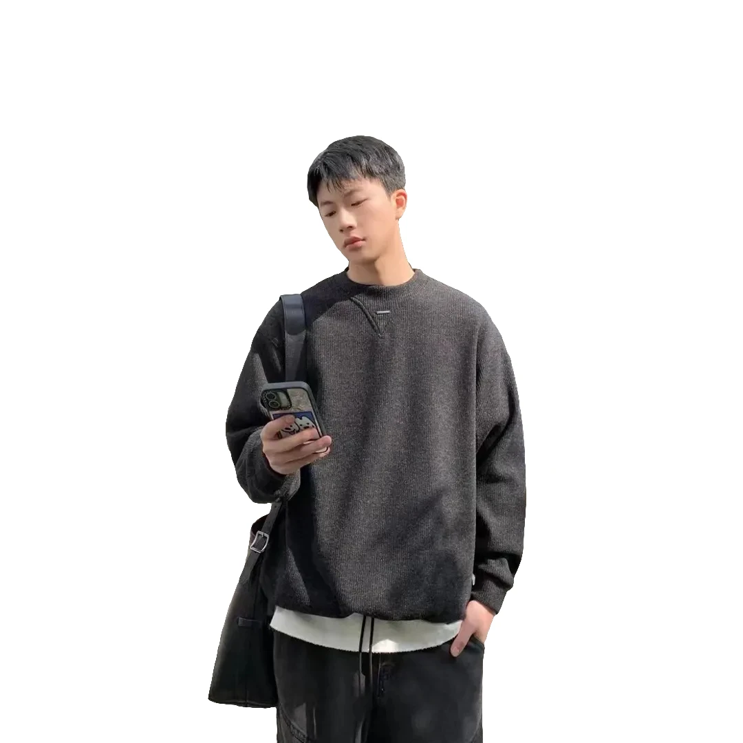 加厚重磅宽松圆领设计感小众男士卫衣
