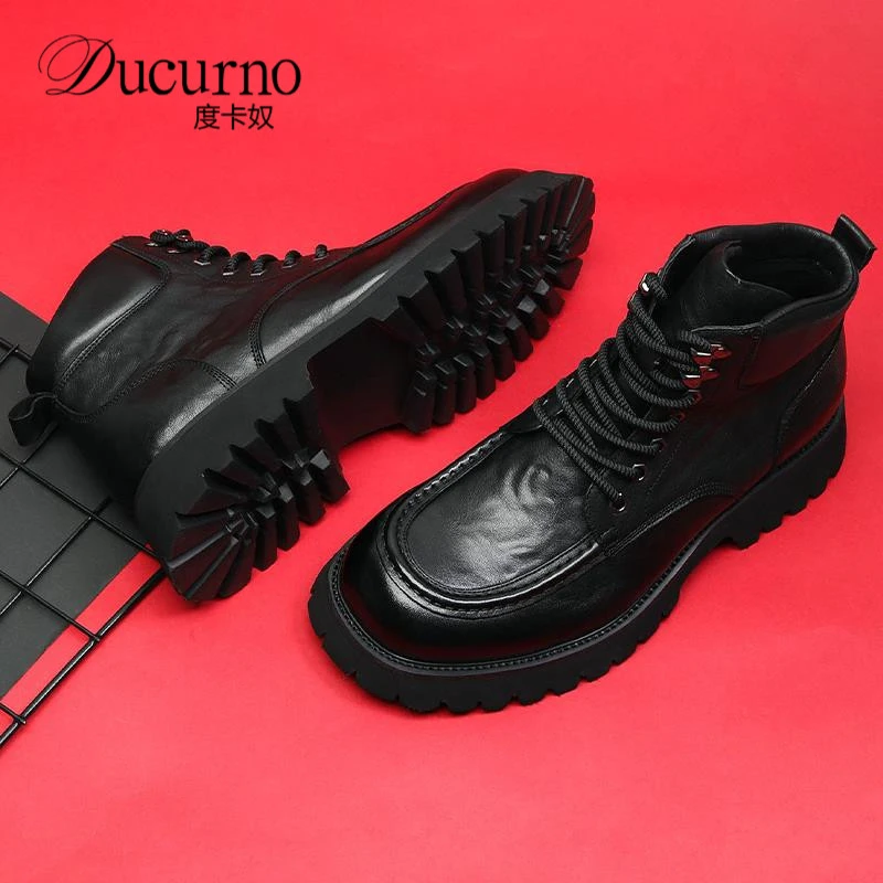 度卡奴马丁靴男冬季新款高帮厚底增高工装靴男款厚底增高男靴