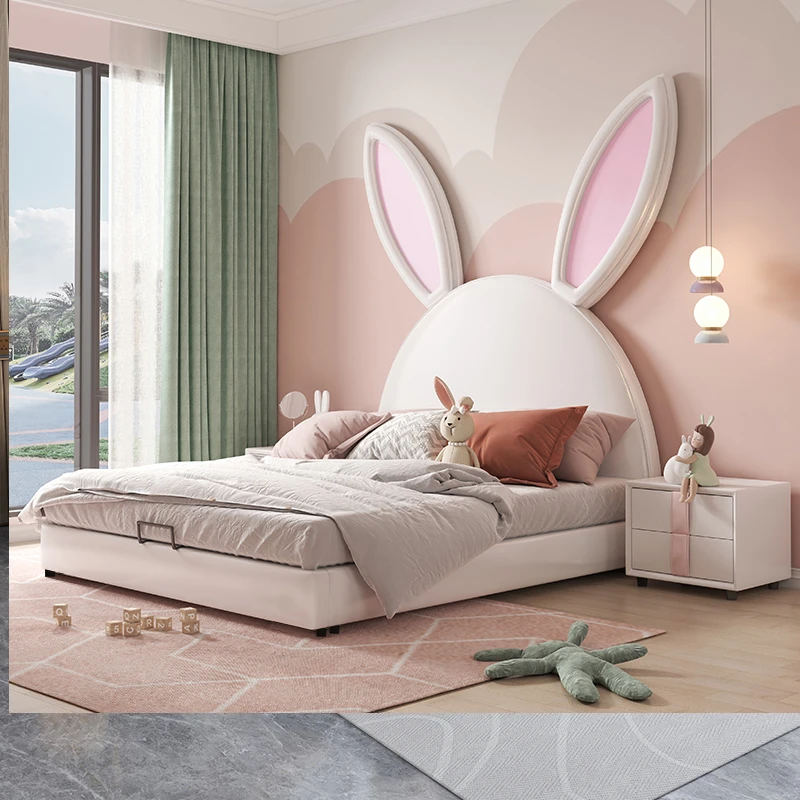 童床女孩公主床单人床卡通女生1.35米北欧少女卧室网红床兔子床