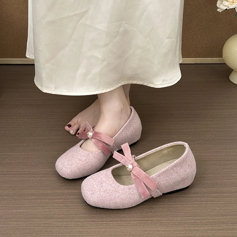 法式蝴蝶结玛丽珍鞋加绒毛毛鞋2025秋冬新款小香风棉鞋保暖豆豆鞋