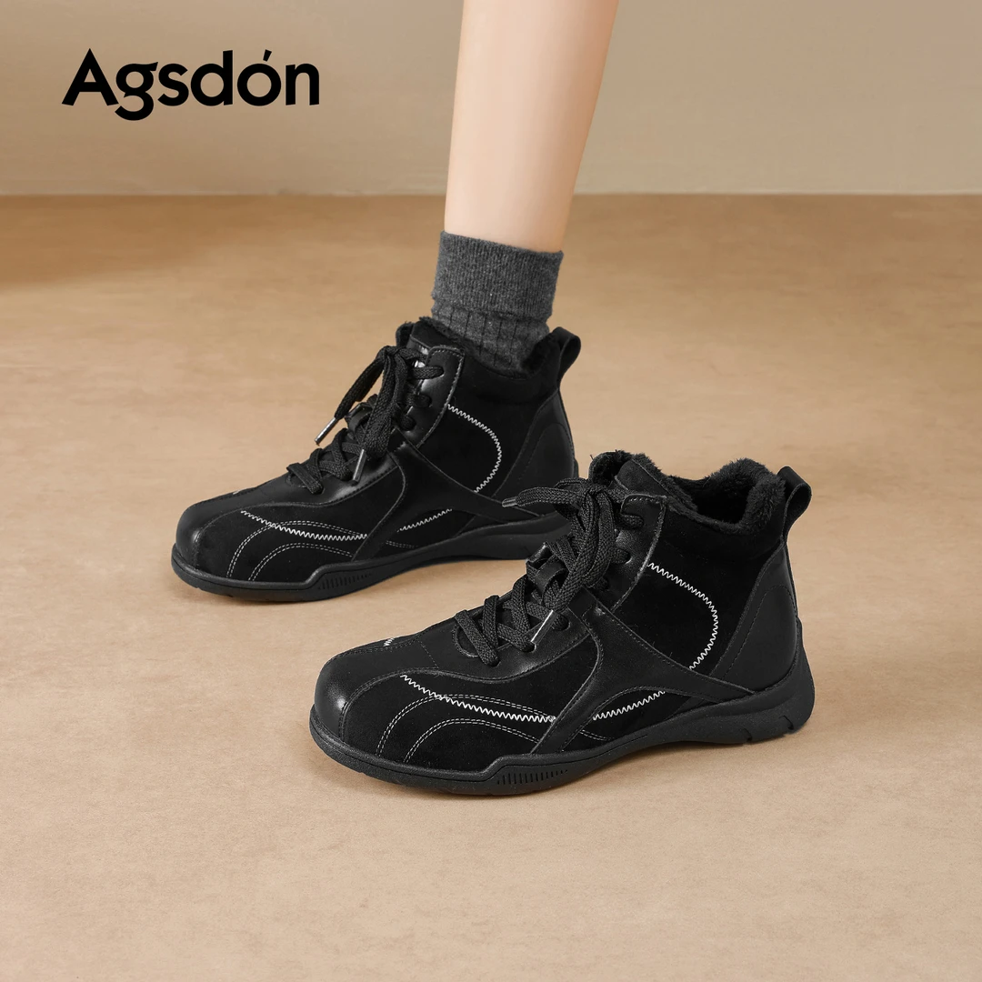 Y奥古狮登黑色厚底加绒德训鞋女2025新款秋冬季百搭运动休闲鞋子Y