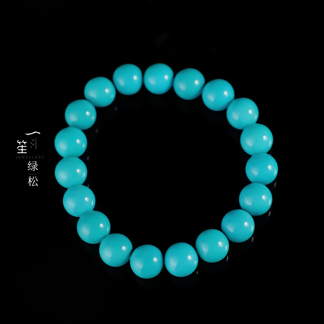 【一笙珠宝】收藏级湖北原矿绿松暴力蓝手串19颗9~10mm YS23268