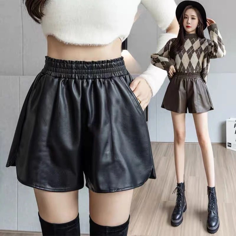 (530-600)秋冬皮裤短裤新款显瘦