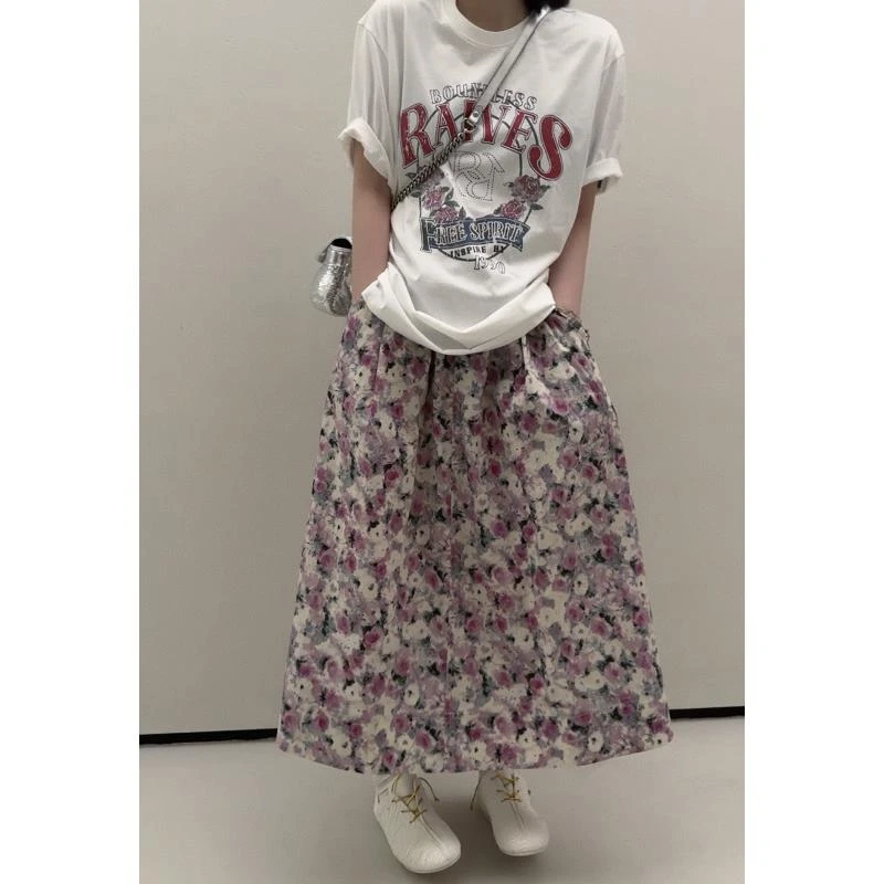 干枯玫瑰后松紧腰半裙 J24B112