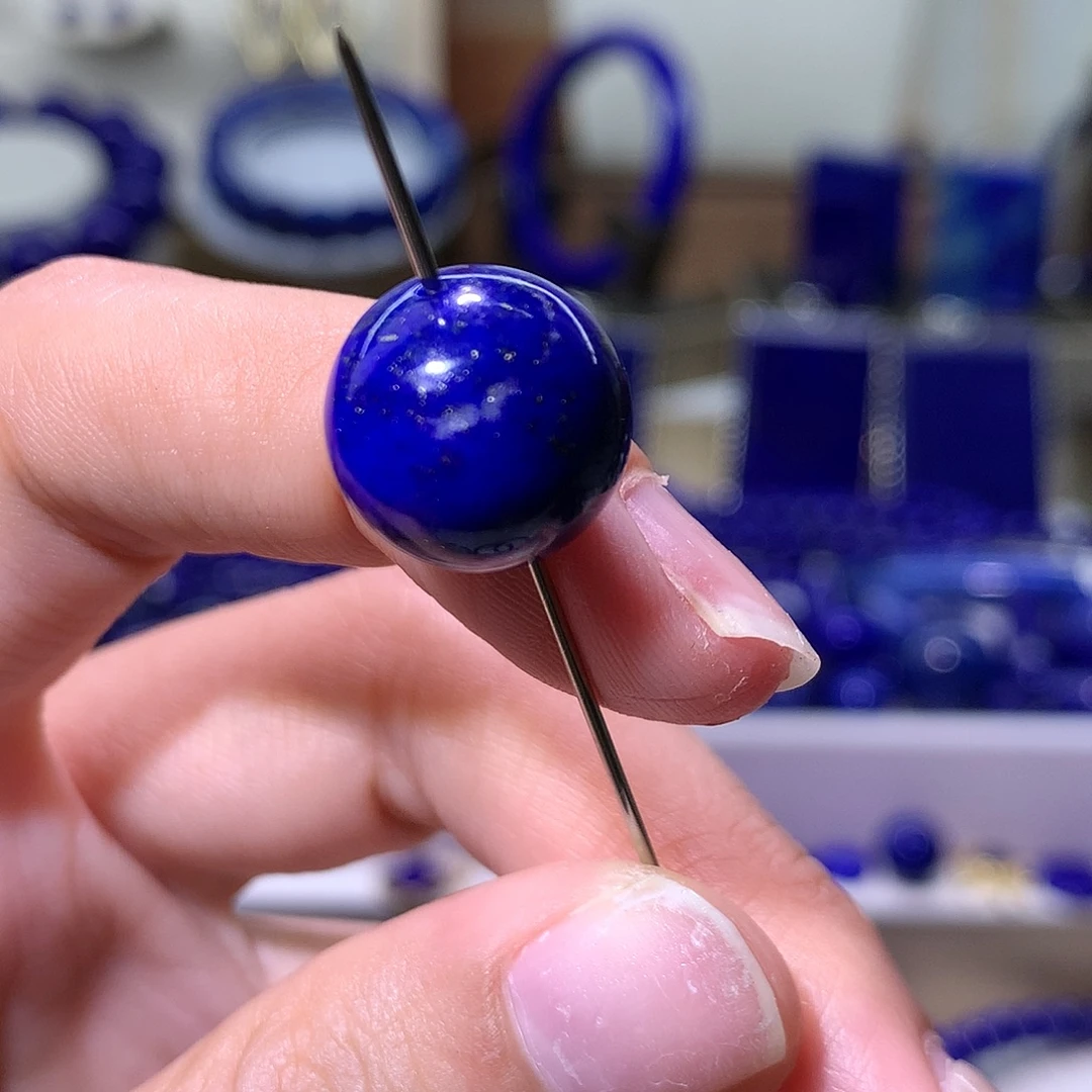 青金石未镶嵌天然原矿单圆珠14m